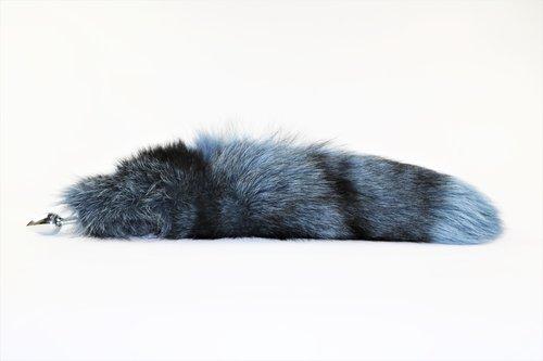 14"-17" Dyed Fox Tail Plug Attatchments Anal Toys Touch of Fur Indigo