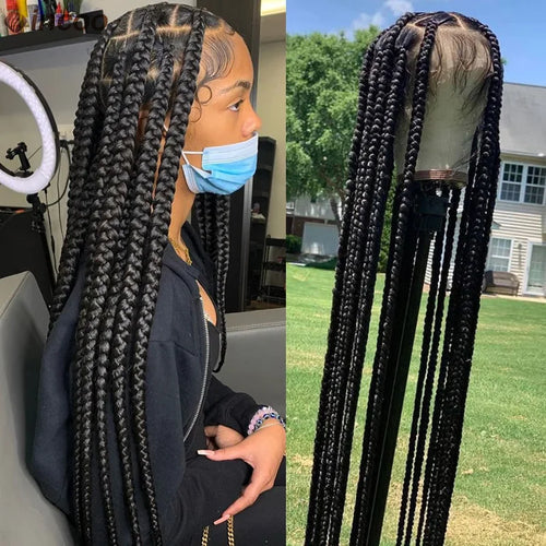 Synthetic Large Box Braided Wigs Jumbo Knotless Full Lace Front Wigs