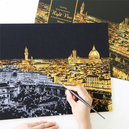 4pk Creative DIY Scratch Bright City Night View Drawing