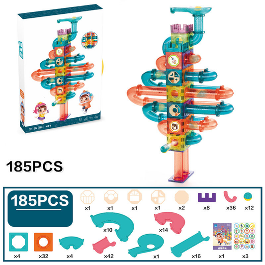 185 pcs. Magnetic Tiles Marble Run STEM Building Toys